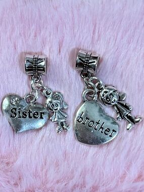 Crystal Sister Brother Silver Charm Set